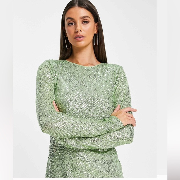 ASOS DESIGN Tall embellished sequin pencil midi dress Green Size size US 12 - Picture 4 of 14